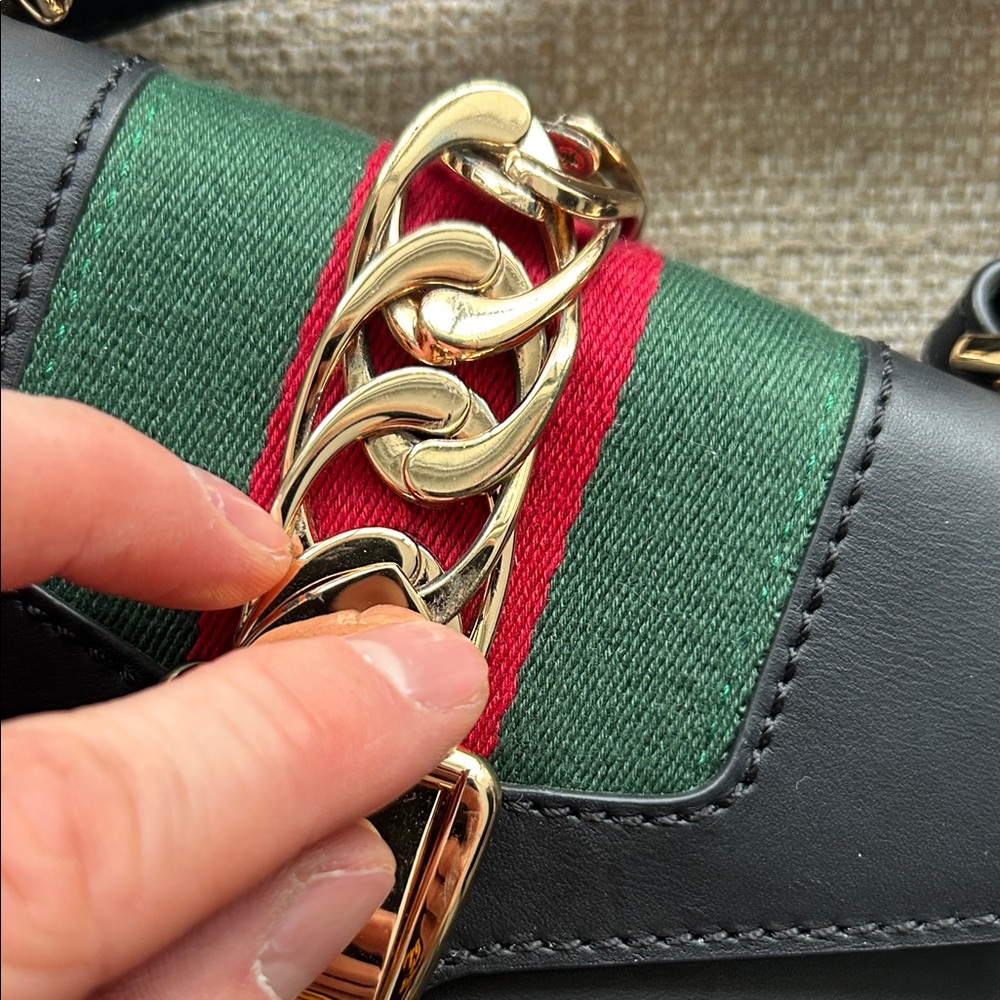 GUCCI Black Calfskin Leather Web Mini Sylvie - Picture 3 of 7